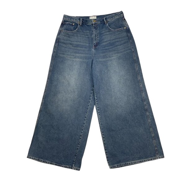 Free People We The Free CRVY Gia Wide Leg Jeans 35 Blue Bell High Rise Bohemian - Picture 1 of 12